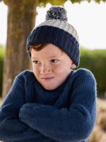 Set jongens muts + snood + handschoenen in colorblock nachtblauw - thumbnail