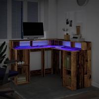 Bureau met LED-verlichting 130x130x91 cm bewerkt hout oud hout - thumbnail