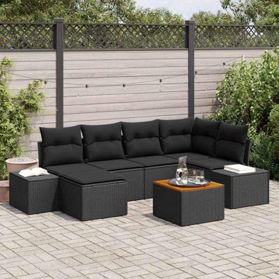 Tuinbankenset met kussen 7 pcs Zwart poly rattan