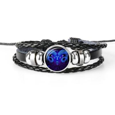 12 sterrenbeeld zwart gevlochten lederen glazen koepel Punk mannen Bracelet(Aries) 12 sterrenbeeld zwart gevlochten lederen glazen koepel Punk mannen Bracelet(Aries)