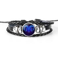 12 sterrenbeeld zwart gevlochten lederen glazen koepel Punk mannen Bracelet(Aries) - thumbnail
