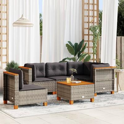 5-delige Loungeset met kussens poly rattan grijs - thumbnail