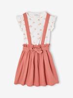 Set meisjesshirt met strepen + rok van katoengaas oudroze - thumbnail