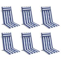 Stoelkussens 6 st hoge rug gestreept stof oxford wit en blauw - thumbnail