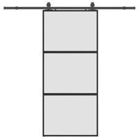 Schuifdeur met beslagset 90x205 cm gehard glas zwart - thumbnail
