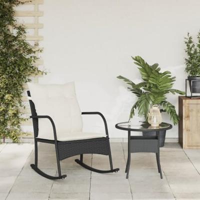 Tuinschommelstoel met kussens poly rattan zwart Tuinschommelstoel met kussens poly rattan zwart