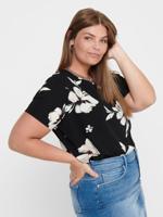 ONLY CARMAKOMA top met korte mouw en bloemenprint CARVICA zwart/wit/rood - thumbnail