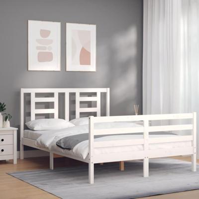 Bedframe met hoofdbord massief hout wit 120x200 cm
