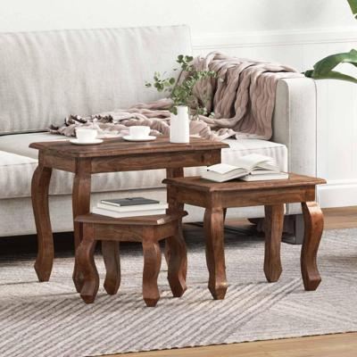Nesttafel 3 pcs Bruin Massief mahoniehout