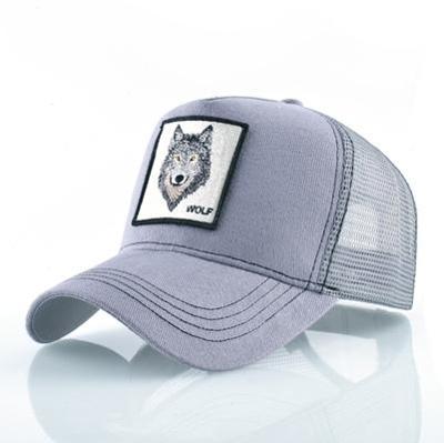 Katoenen geborduurde dierlijke Baseballcap (grijze Wolf)