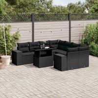 9-delige Loungeset met kussens poly rattan zwart - thumbnail