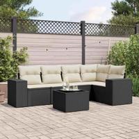 6-delige Loungeset met kussens poly rattan zwart - thumbnail