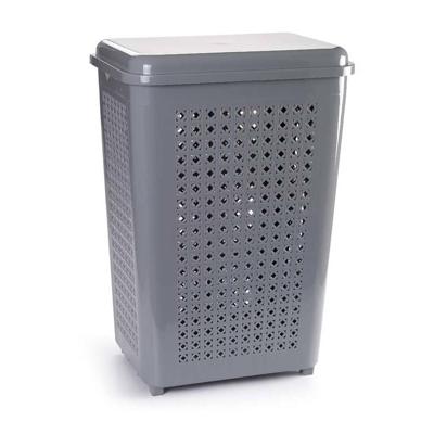 Grote wasmand/opberg mand met deksel 50 liter in het grijs - Wasmanden
