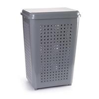 Grote wasmand/opberg mand met deksel 50 liter in het grijs - Wasmanden - thumbnail