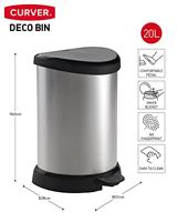 Curver DECO Bin 240568 Afvalbak 15 l (b x h x d) 303 x 448 x 268 mm Zilver, Zwart 1 stuk(s) - thumbnail
