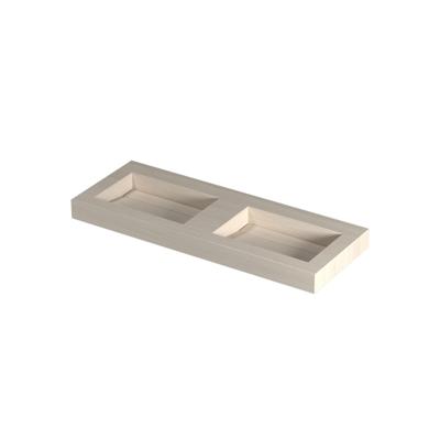 INK Pitch Wastafel keramische slab bak dubbel met drain en front en side skirts zonder kraangaten 120x45x9 Travertin mat