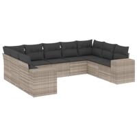 9-delige Loungeset met kussens poly rattan lichtgrijs - thumbnail