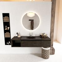 MONDIAZ BUKLA 160cm badmeubel met open module 40 links kleur Dark Brown met 2 lades. Wastafel CLOUD midden 1 kraangat kleur Urban. - thumbnail