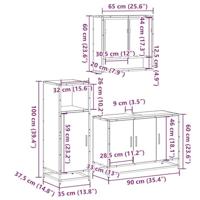 3-delige Badkamermeubelset bewerkt hout gerookt eikenkleurig - thumbnail