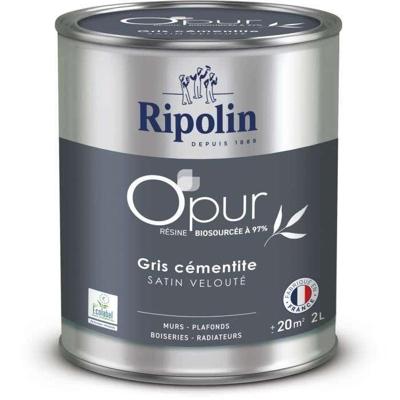 O'PUR verf voor muren, houtwerk & radiatoren - RIPOLIN - 472185 - Cementietgrijs - Fluweel satijn - 2 L