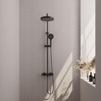 Brauer Stripe opbouw thermostatische regendouche SET 02 met 25 cm hoofddouche en 3-standen handdouche en doucheslang mat zwart - thumbnail