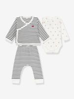 Babyset 3-delig voor baby's, gemengd, van katoen PETIT BATEAU marineblauw - thumbnail