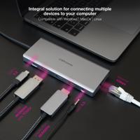 NANOCABLE 10.16.4612 - USB-C Hub, 12-in-1, USB-C 3.1 naar 3 x USB-A 3.2 + USB-C PD + 2 x HDMI 4K @ 60Hz + RJ45 1 Gbps + TF + SD + Audio Jack 3.5, Aluminium, Grijs, 1 ca. 8 cm - thumbnail