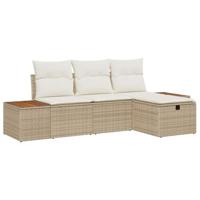 4-delige Tuinbankenset met kussens poly rattan beige - thumbnail