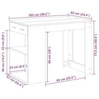 Bureau met lade en plank 102x62x77,5 cm bewerkt hout wit - thumbnail