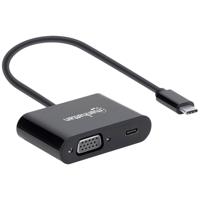 Manhattan USB-C naar USB-C (met power delivery) en VGA-converterkabel, 1080p, 5Gbps (USB 3.2 Gen1 aka USB 3.0), Thunderbolt 3 compatibel, 19,5 cm, stekker op bus, zwart, box - thumbnail
