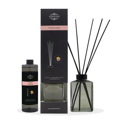 Scentchips® Cadeauset geurstokjes Freesia & Lychee met groene fles - 400ml