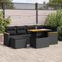 7-delige Loungeset met kussens poly rattan acacia zwart - thumbnail