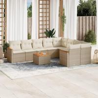 10-delige Loungeset met kussens poly rattan beige - thumbnail
