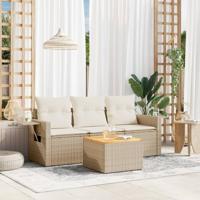 4-delige Loungeset met kussens poly rattan beige - thumbnail