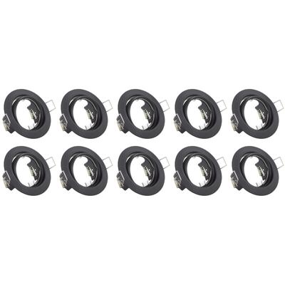 Spot Armatuur 10 Pack - Trion - GU10 Inbouwspot - Rond - Zwart - Aluminium - Kantelbaar Ø83mm