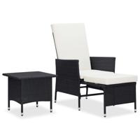 2-delige Loungeset met kussens poly rattan zwart - thumbnail