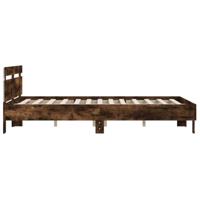 Bedframe met hoofdeinde en LED gerookt eikenkleurig 140x200 cm - thumbnail