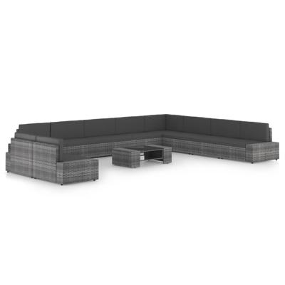 11-delige Loungeset met kussens poly rattan grijs