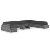 11-delige Loungeset met kussens poly rattan grijs - thumbnail