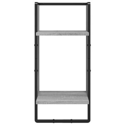 4-delige Wandschappenset met stangen bewerkt hout grijs sonoma