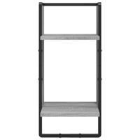 4-delige Wandschappenset met stangen bewerkt hout grijs sonoma - thumbnail