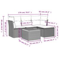 5-delige Loungeset met kussens poly rattan beige - thumbnail