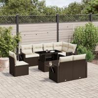 9-delige Loungeset met kussens poly rattan bruin - thumbnail