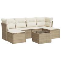 7-delige Loungeset met kussens poly rattan beige - thumbnail