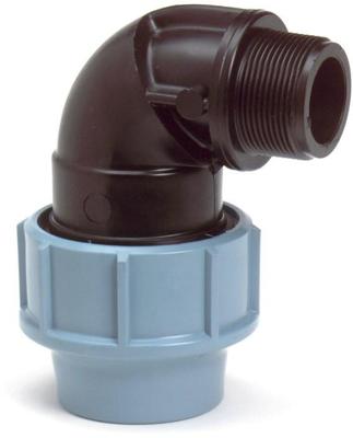 Draadknie 90gr voor PE/tyleen - 25mm x 1/2 buitendraad - 16 bar