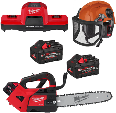 Milwaukee m18 fpp1opl2-802 accu kettingzaagset |1x m18 fthchs30-0 accu kettingzaag + 1x bolt200 helm + 1x bolt gelaatscherm + 1x bolttm hp gehoorbescherming - 4933500230
