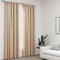 VidaXL Gordijnen linnen-look verduisterend haken 2 st 140x225 cm beige - thumbnail