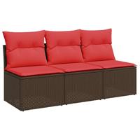Tuinbank 3-zits met kussens poly rattan bruin - thumbnail