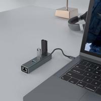 Savio AK-57 USB-C - 3 x USB-A HUB met RJ-45 Gigabit Ethernet adapter, 5000 Mbit/s, grijs - thumbnail