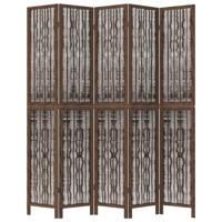 Kamerscherm met 5 panelen massief paulowniahout donkerbruin - thumbnail